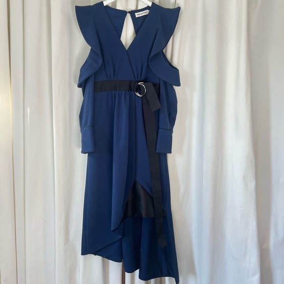 SELF PORTRAIT Blue Belted Ruffle Midi Dress US6 - Picture 6 of 10